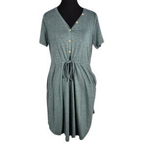 NWT | Sage Green Button-Detailed T-Shirt Dress | Drawstring Waist | Small